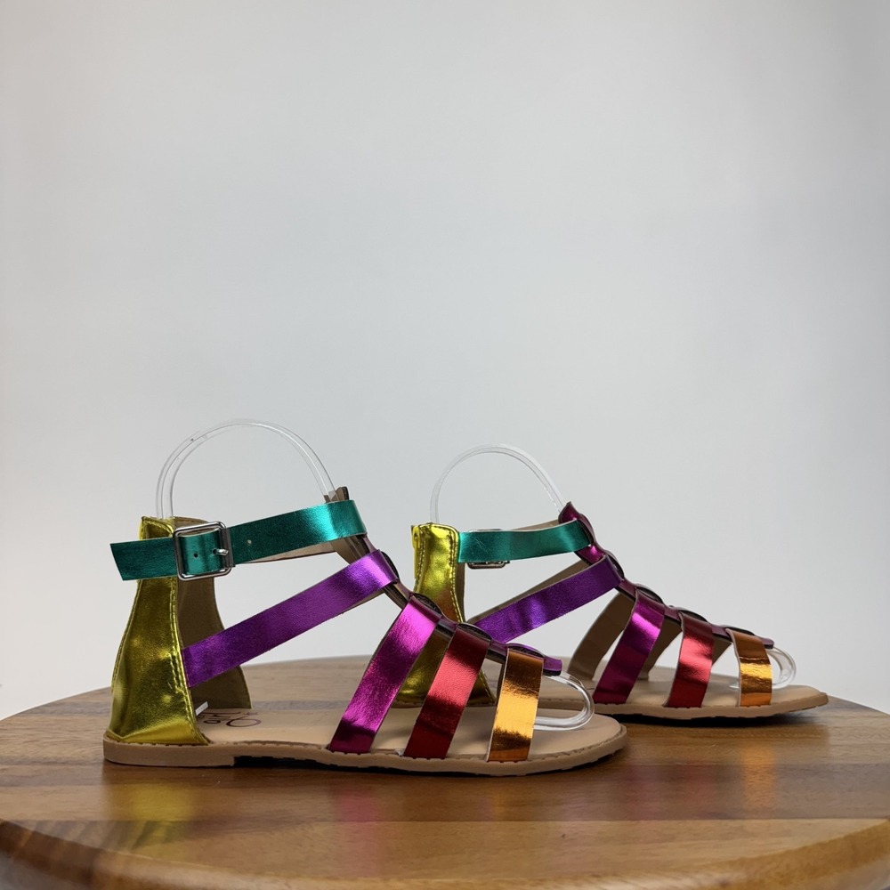 New Big Kids Olivia Miller Girl Rainbow Metallic Zipper Sandals Gladiator Size 3